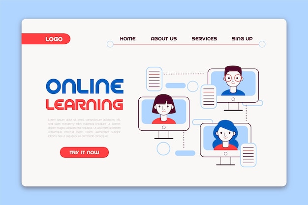 Free Vector flat linear online learning landing page template