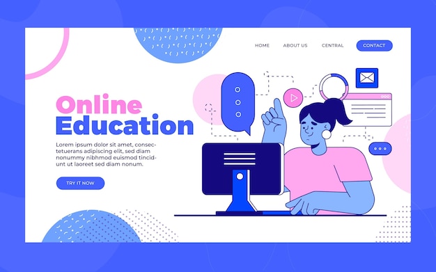 Free Vector flat linear online learning landing page