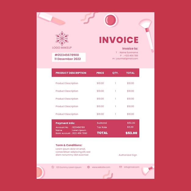 Flat make-up artist invoice template