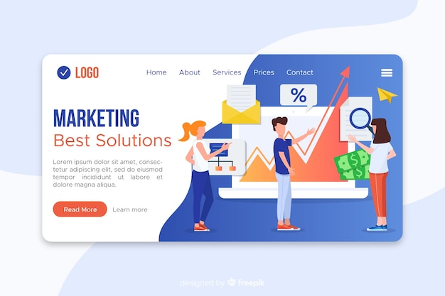 Free vector flat marketing landing page template