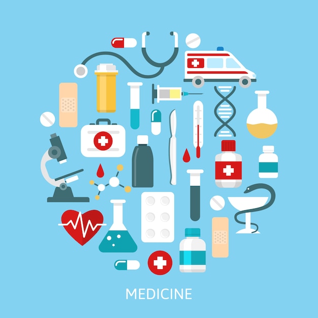 Flat Medicine Round icon set