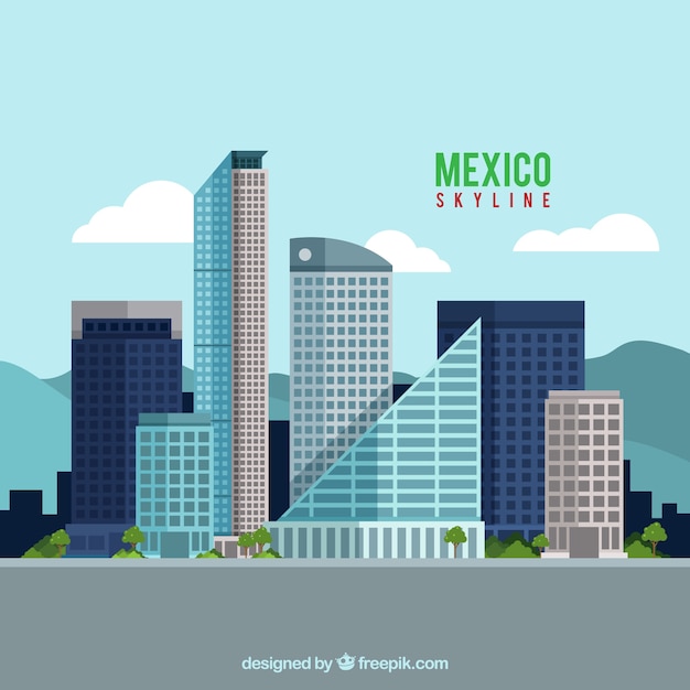 Flat mexico skyline background