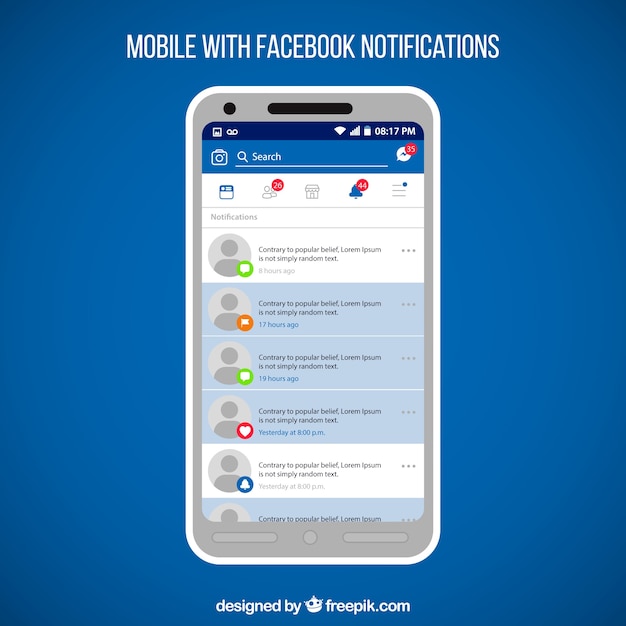 Free Vector flat mobile phone with facebook notifications