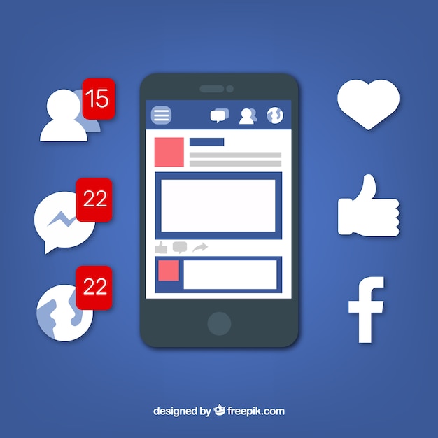 Free Vector flat mobile with facebook notifications