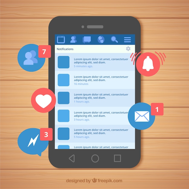Flat mobile with facebook notifications