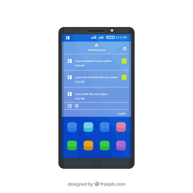 Free vector flat mobile with facebook notifications