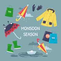 Free vector flat monsoon season illustration with elements