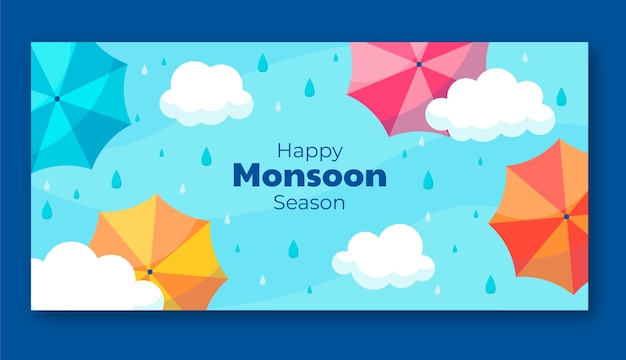 Free Vector flat monsoon season sale horizontal banner template with umbrellas