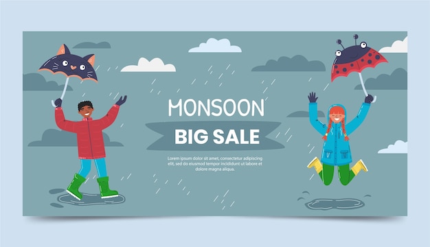 Free vector flat monsoon season sale horizontal banner template