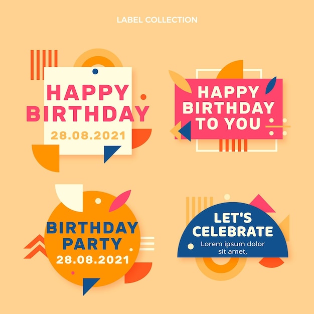 Free Vector flat mosaic birthday labels