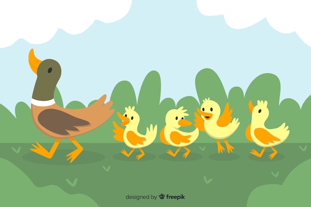 Free Vector flat mother duck with ducklings