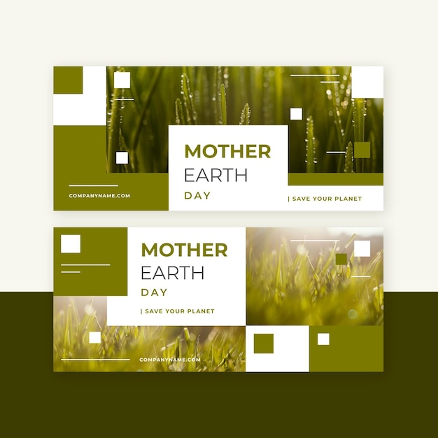 Free vector flat mother earth day banners with photo