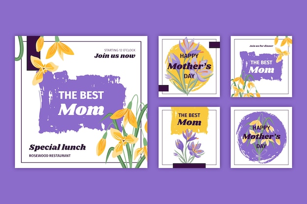 Free Vector flat mother's day instagram posts collection