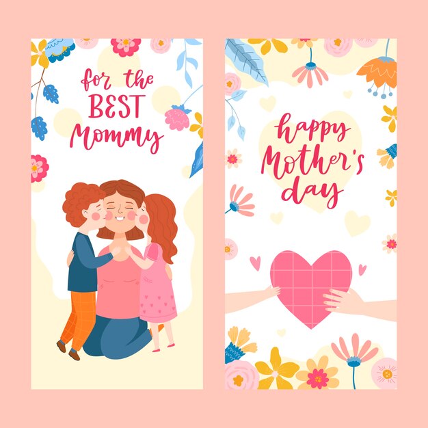 Flat mother's day vertical banners pack