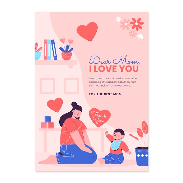 Flat mothers day greeting card template