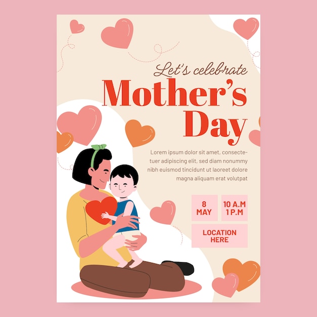 Flat mothers day vertical poster template