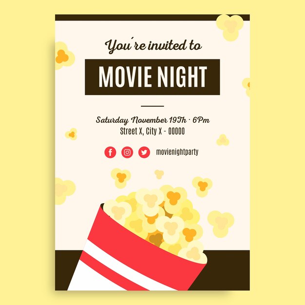 Flat movie night popcorn invitation