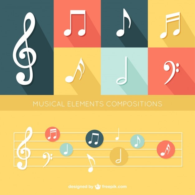 Free vector flat musical elements set