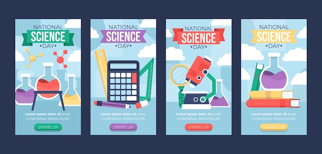 Flat national science day instagram stories collection