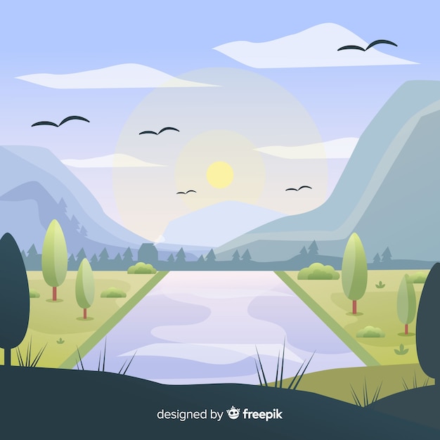 Free Vector flat natural background with landscape