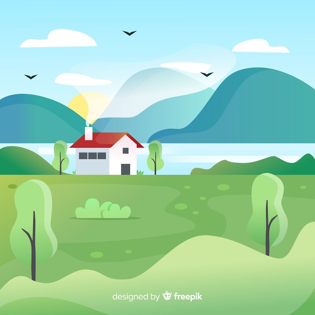 Free Vector flat natural background with landscape