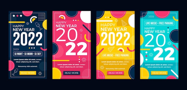 Flat new year instagram stories collection