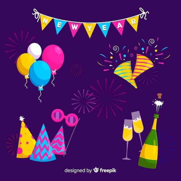 Free Vector flat new year party element collection