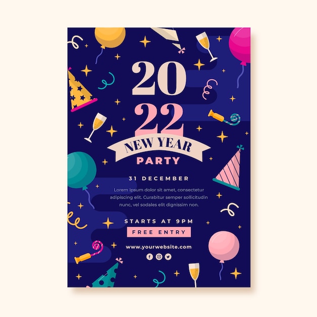 Free Vector flat new year party flyer template