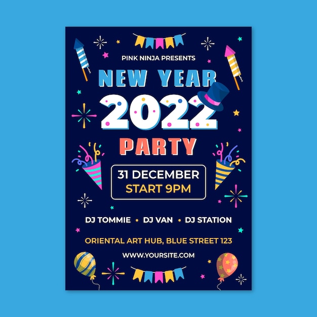 Free Vector flat new year party flyer template