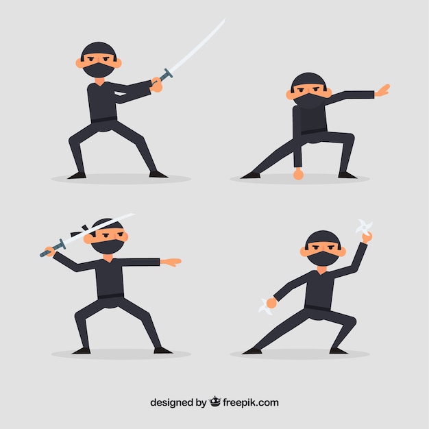 Free Vector flat ninja character collection of four