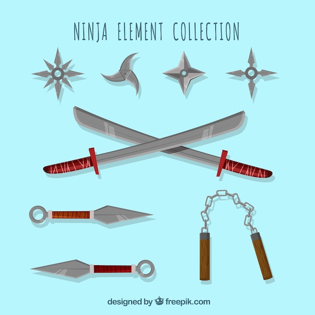 Free vector flat ninja weapon collection