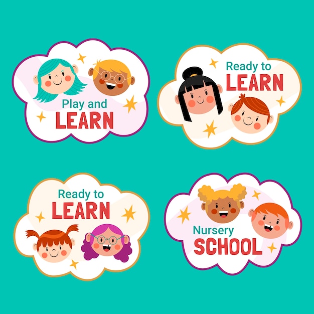 Free Vector flat nursery school labels collection