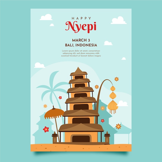 Free Vector flat nyepi greeting card template