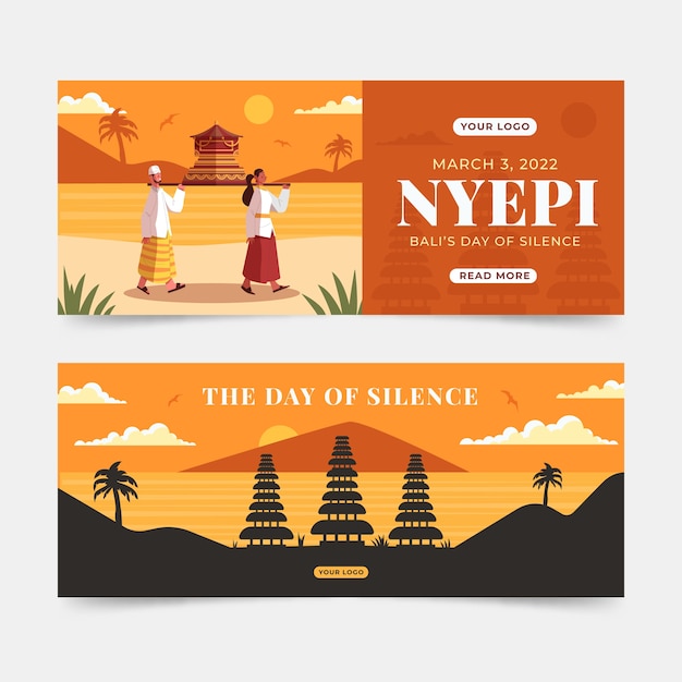 Free Vector flat nyepi horizontal banners set