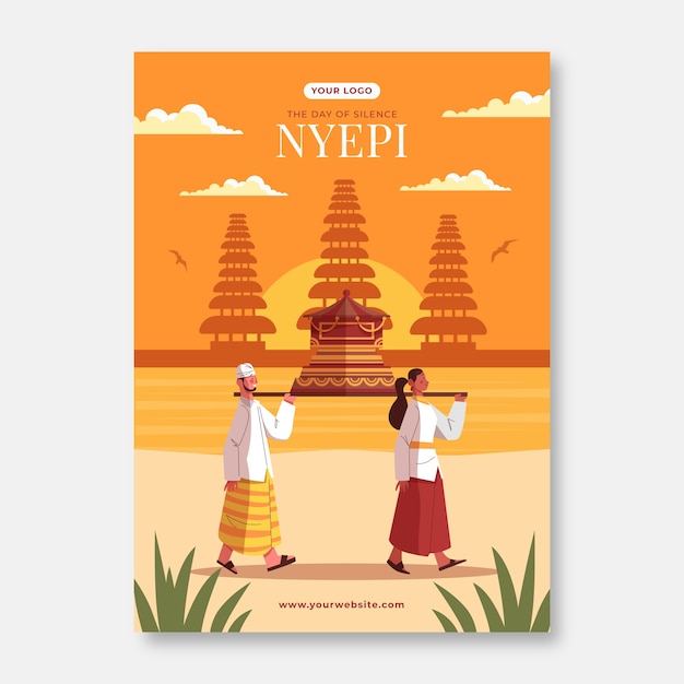 Free vector flat nyepi vertical poster template