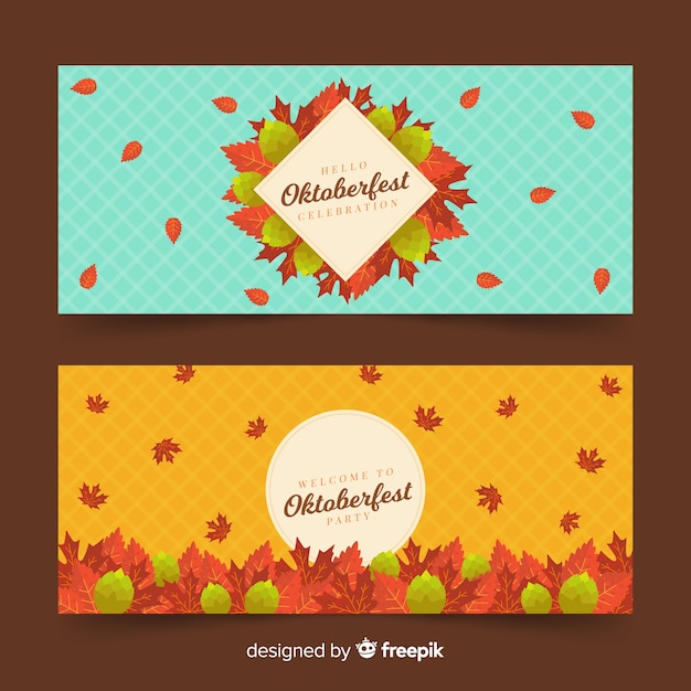 Free Vector flat oktoberfest banners with dried leaves