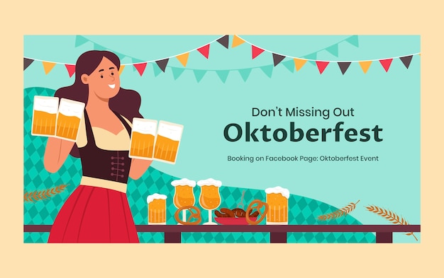 Flat oktoberfest social media post template