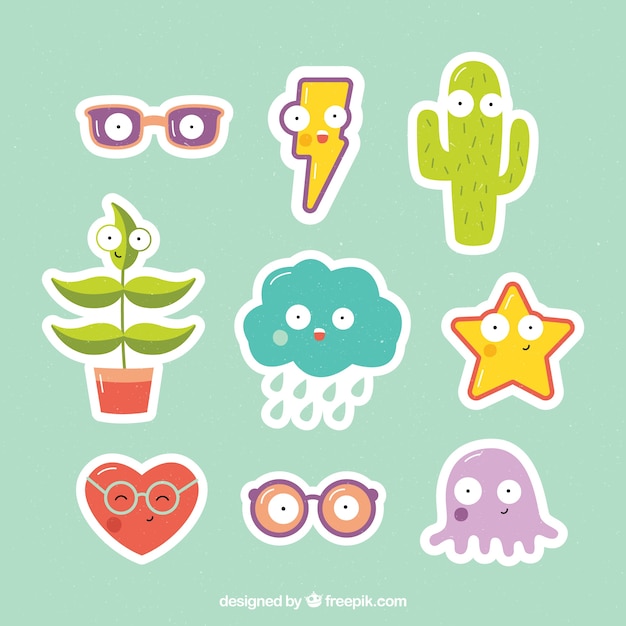 Free vector flat pack of funny stickers