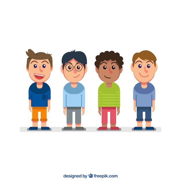 Free Vector flat pack of happy boy characters