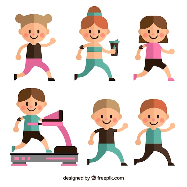 Free Vector flat pack of happy people running