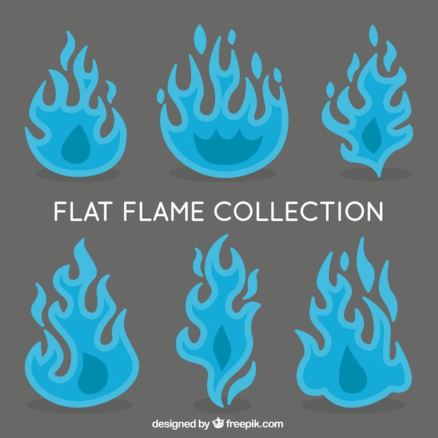 Free Vector flat pack of six blue flames