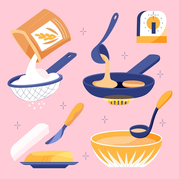 Free Vector flat pancake day design elements collection