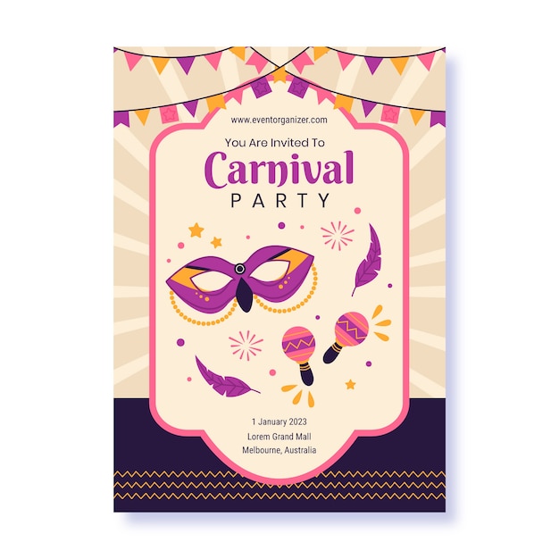 Flat party invitation template for carnival celebration