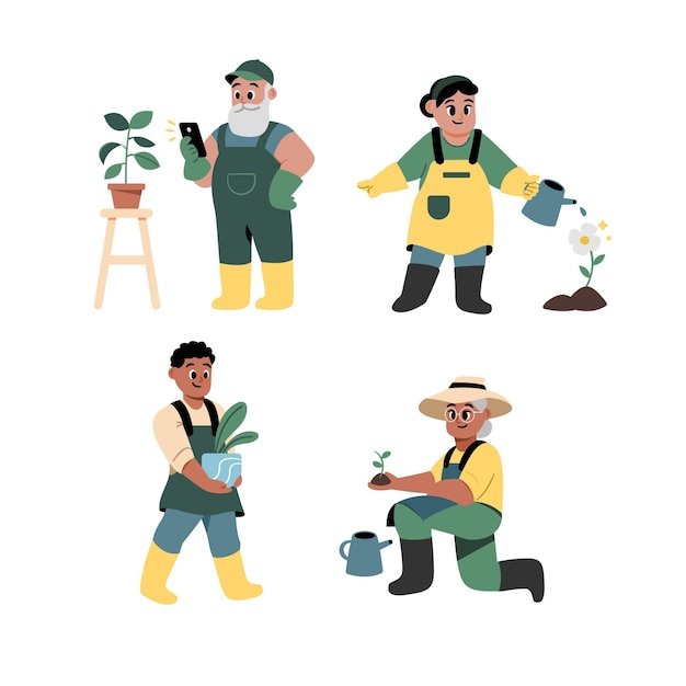 Free vector flat people collection taking care of plants