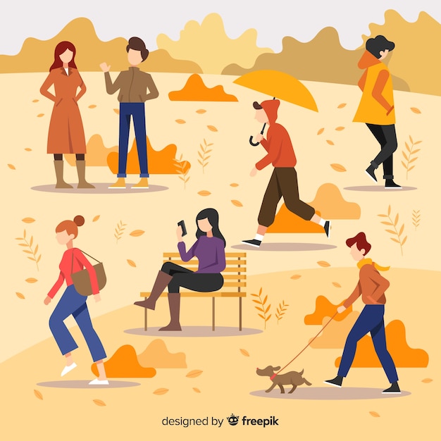 Free Vector flat people walking in autumn 