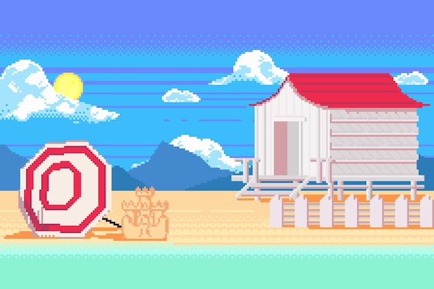 Free Vector flat pixel art summer scene