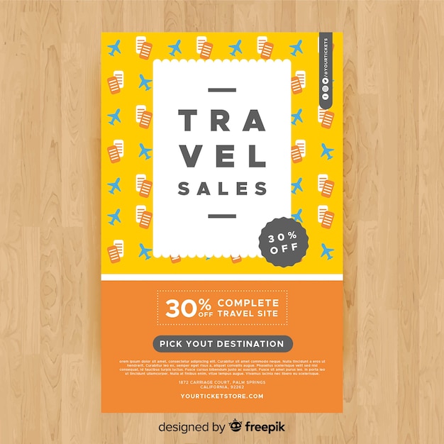 Free Vector flat planes and tickets travel flyer template