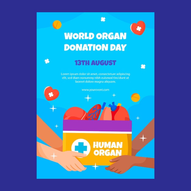 Free Vector flat poster template for world organ donation day