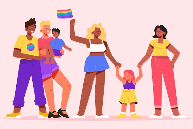 Free Vector flat pride day family collection