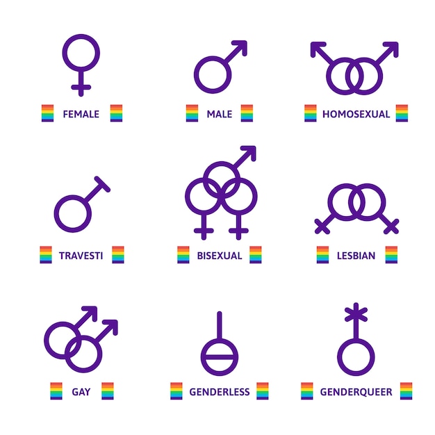 Free vector flat pride month lgbt symbols collection